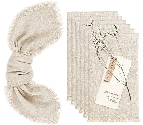 Showgeous 12 Stück Leinen Baumwoll Servietten mit Fransen 45x45cm Dinner Stoffservietten Baumwolle Leinen Mischgewebe Waschbar Wiederverwendbar Servietten für Hochzeit Dinner Party(Beige)