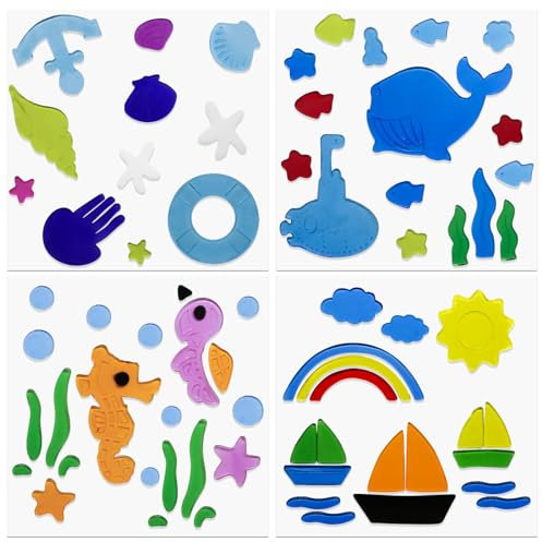 4 pegatinas de gel para ventanas de verano, coloridas y de temporada, para niños pequeños, con diseño de conchas, accesorios decorativos para la escuela, el hogar, la oficina, el baño, la guardería.