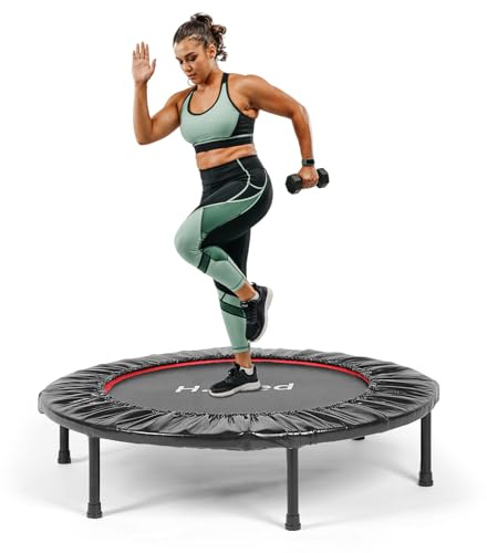 H.yeed 38 Foldable Fitness Trampoline, Mini Adult Trampoline for Indoor Outdoor Jumping Training Exercise Trampolines for Adults, Max Load 100KG