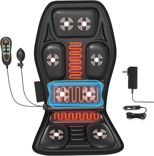 KNONNETD Back Massager for Chair, Massage Seat Cushion with Heat, Lumbar Traction, 8 Vibrating Motors Massager Chair Pad for Full Body Pain Relief, and Home Use