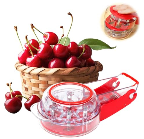 Cherry Pitter, Multi Cherry Stoner, Stainless Steel Multiple Cherry Stone Remover Tool, Cherry Seed Remover, Cherry Stone Seed Removal Core Easy Squeeze with Grip 6 Cherries Red