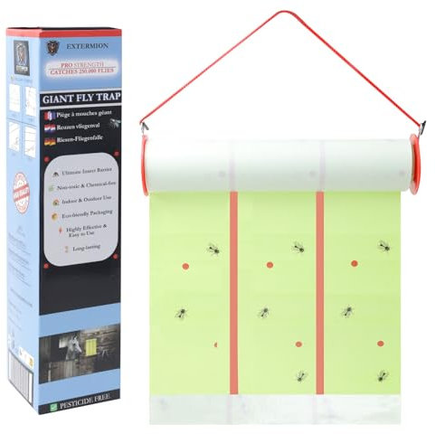 EXTERMION – Piège à mouches collant XXL 10 M – Anti mouche, thrips & moucherons – Attrape mouches écologique et sans produit chimique – Usage intérieur/extérieur pour maison, jardin, serre et terrasse