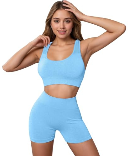 dohomiryo Donna Set di Abbigliamento Yoga Reggiseno Sportivo+Leggings 2 Pezzi Tuta Sportiva Palestra Fitness Activewear Blu brillante L