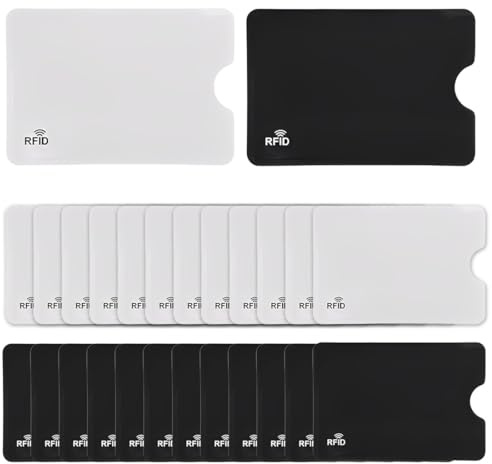 COYUN 24 Pezzi Custodie Blocco RFID per protezione carte di credito, Antifurto con schermatura RFID per carte contactless, RFID Porta Carte, Antitaccheggio Porta Carte di Credito, Nero Argento