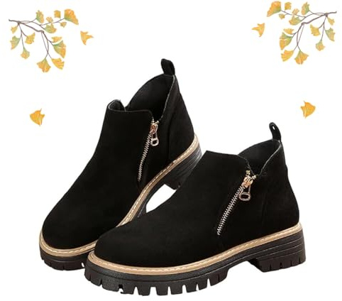 POIOZXD Bottines à talon épais avec fermeture éclair latérale pour femme, bottines Chelsea en daim pour femme avec talon épais pour l'hiver et l'automne, bottines orthopédiques décontractées pour