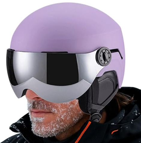 Skidhjälm - stötsäker varm hatt med integrerade glasögon, huvudsäkerhetsskydd, vintersportutrustning för dam för skidåkare snowboardåkare downhill, justerbar passform svart färg