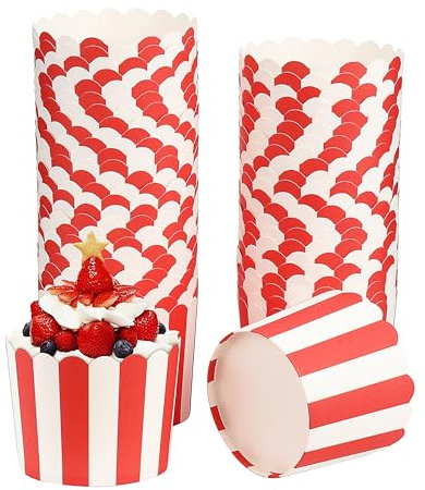 Avernest 50 Pezzi Pirottini Muffin, Pirottini a Strisce per Muffin Carta, Teglia Muffin per Feste, Compleanni e Matrimoni (Rosso)