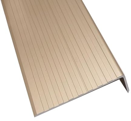 Genérico Perfil Antideslizante de Aluminio para escaleras, 75 mm de Ancho, Protector de Borde de Metal Resistente a los arañazos para escaleras Interiores y Exteriores, Acabado Dorado, 125 cm de Long