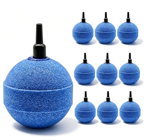 HUSOUE Lot de 10 pierres à air pour aquarium - 5 cm - Pierre à oxygène - En forme de boule - Tuyau de 4 mm/8 mm - Raccordable - Diffuseur d'oxygène pour étangs, aquariums