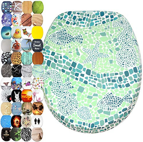 Sanilo Tapa de inodoro con cierre suave, gran selección de atractivos asientos para WC y duradera de madera (Mundo mosaico verde)