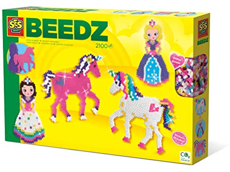 SES Creative | Bügelperlen-Set Einhorn und Prinzessin | Manuelle Aktivität Mädchen 5+ Jahre | Schild Prinzessin + Pferd | Kreatives Kinderspielzeug | Feenhafte Geschenkidee zum Basteln