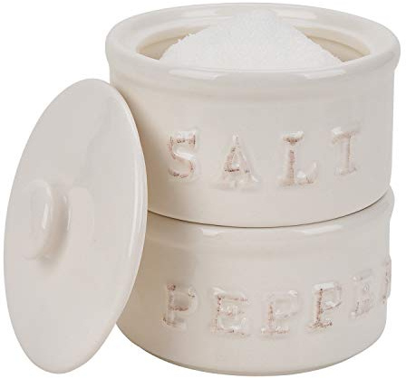 Vintage Ceramic Salt and Pepper Shaker Set Condiments Cellar Stacking Bowls With Lid