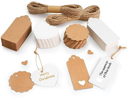 RUAMMER 200stk Geschenkanhänger Kraftpapier Anhänger, Geschenk Anhänger Etiketten Kraftpapier Tags Craft Card mit 30 Meter Jute Schnur für Geburtstag, Hochzeit, Weihnachten oder Festlichkeiten
