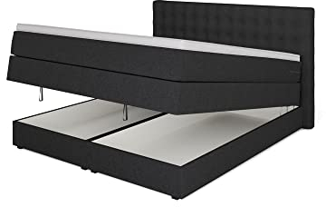 Betten Jumbo King Boxspringbett 200x200 cm mit Bettkasten 7-Zonen TFK Härtegrad H3 und 10cm Premium-Pocket-Air-Topper | Farbe Anthrazit | div. Größen verfügbar