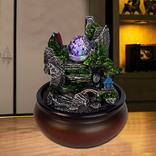 Fontaine d'intérieur avec lumière LED et boule de cristal en résine