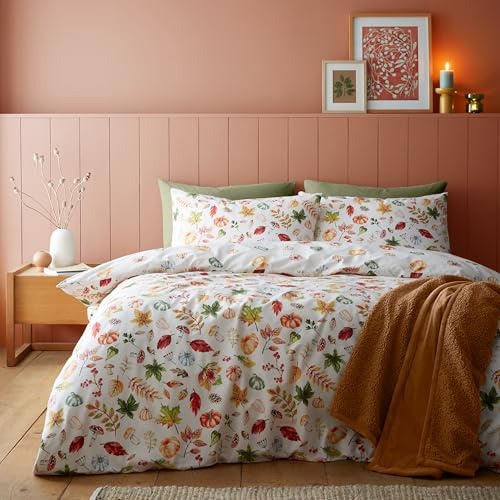 Catherine Lansfield Parure de lit Double réversible avec taies d'oreiller Motif citrouilles d'automne Orange
