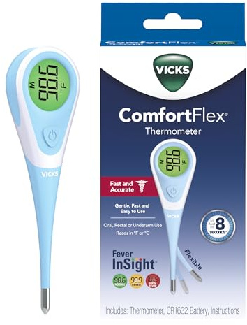 Vicks ComfortFlex Digital Thermometer: Accurate Color-Coded Reading in 8 Seconds, for Adults & Children, Oral, Rectal, or Under Arm Use