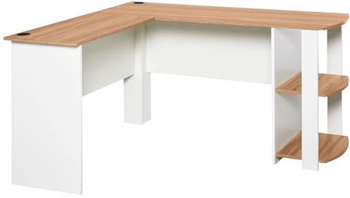 HOMCOM Mesa de Ordenador PC Escritorio con Estantes para Oficina Hogar Tipo Esquinera Forma L 136x130x72cm Madera