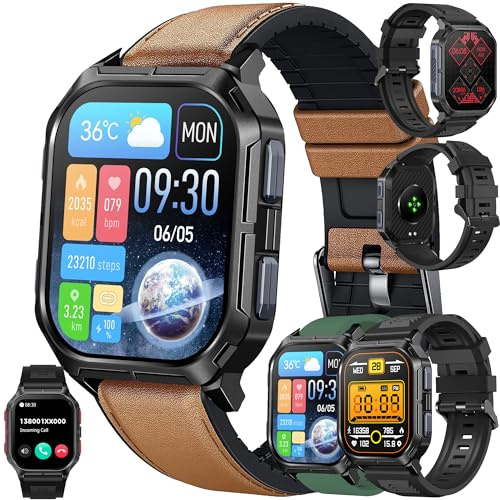 Smartklocka Mäns Smart Watch med Samtal, Vattentät Smart Watch Sport Stegräknare Hjärtfrekvensmätare Blodtrycksmätare Armband Aktivitet 2,01 Cal Digital Klocka för IOS Android (Svart)