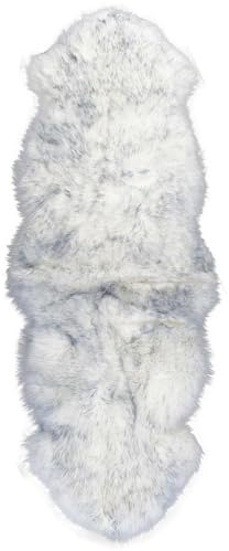 Knutzen Wohnen Lammfell Echt Groß 50 x 160 cm Weiß/Grau - Natürliches & wärmendes Lammfell für Sofa - Kuscheliger Begleiter für Ihr gemütliches Zuhause