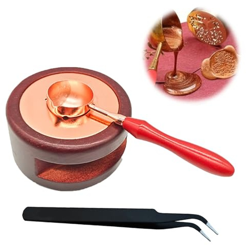 Calentador de Sello Kit,Kit de Sellos de Cera,kit de Fusión de Calentador,Juego Cera de Sellado Retro,calentador de Sellos de Cera,Con cucharas y pinzas,Para sellar sobres,Invitaciones,Regalos