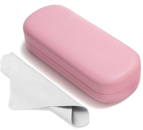 Marvolia Glasses Case Hard Shell Large Eyeglasses Case PU Leather Protective Cases for Sunglasses Eyeglasses with Cleaning Cloth for Men Women - Pink