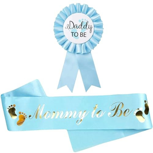 JEYORZY 2pcs Écharpe Future Maman + Épingle Futur Papa Décoration pour Baby Shower Fille ou Garçon Badge Evènement Fête Cadeau Naissance Party Prénatale Baptême,Photomaton Cadeau Décoration