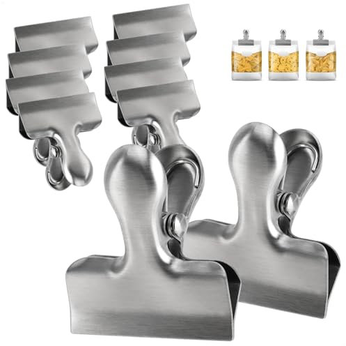 com-four® 10x Verschlussklammern, kleine Verschlussclips für Lebensmittelbeutel & Tüten, Edelstahl-Verschlussklemmen, Tütenclips zum Verschließen & Frischhalten (10 Stück - silberfarben - klein)