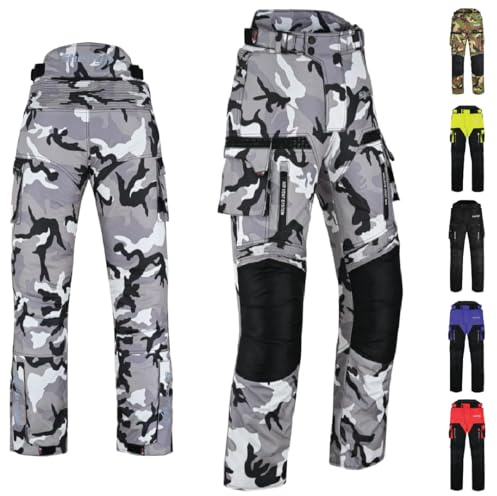 Shelly Pantalones de motocicleta para hombre con tela textil Cordura resistente al agua para carreras de motocicletas, equitación y protección contra impactos, camo grey, 32W