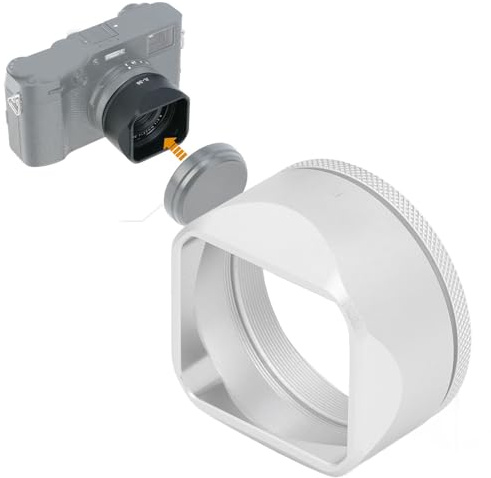 Metall Fyrkantig Motljusskydd, Metall Bajonettskyddsskydd för X100VI X100V Objektiv, Aluminiumlegering Främre Linsskydd, Kameratillbehör, Extern Filterkompatibilitet (Silver)