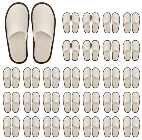 30 Paia Pantofole Usa e Getta per Gli Ospiti, Pantofole Hotel Ospite Pantofola Monouso Portatili Pantofola Spa a Punta Chiusa, Bianco Caffè, Tela
