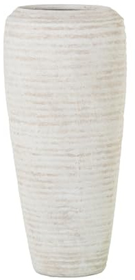 DRW Jarron de Suelo de Ceramica Beige Arena Ondulado 30x30x60cm