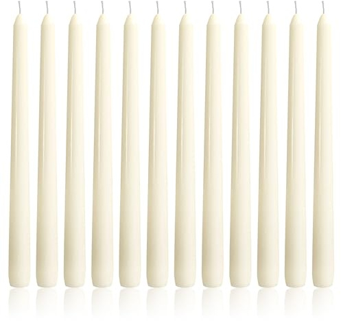 OSHINE Ivory 10 Inch Taper Candles - 12 Pack Long Taper Candle Dripless Unscented Smokeless & Emergency 7-8 Hours Long Burning Tall Candlesticks Ideal for Weddings, Dinner Party, Easter