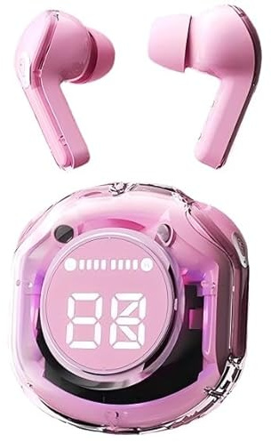 Genérico Auriculares Inalambricos Bluetooth Cancelacion Ruido, 45H Estéreo HiFi Cascos Inalambricos IP7 Impermeable Pantalla LED Carga Rápida Earbuds,In-Ear Auriculares con 4 HD Mic (Rosa)