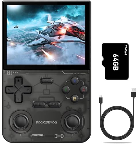 Console Di Gioco Portatile Retrò K36 64G, Classico Incorporato 16000 Giochi E 20 Emulatori, Schermo IPS Da 3,5 Pollici, Mini Console Da Gioco Classica Portatile, COTEX-A35, Doppio Joystick-Black||64G