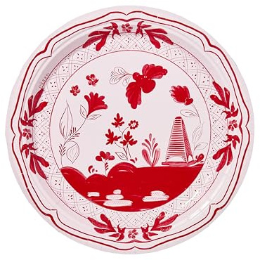 Beachside Pavilion Disposable Paper Dinner Plates, Pack of 8, 10.5 in, Great for Dinner Parties, Outdoor Events, Weddings, BBQs, Birthdays, and Bachelorette Parties (Pink & Red)