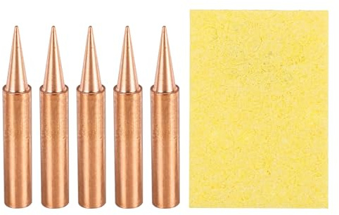QUARKZMAN 5 Pcs Punta De Soldadura 900M Cabeza De Soldar De Cobre No Magnético Con Esponja De Limpieza Reemplazo Para Estación De Soldadura Punta (900M-T-0.8D)