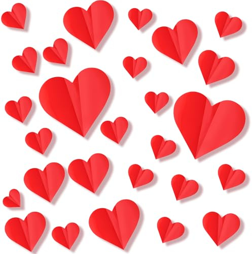 60pz Decorazioni Murali 3D per San Valentino, Adesivi Murali Impermeabili a Forma di Cuore Rosso per Casa Camera da Letto Matrimonio Anniversario Festa Ufficio e Scuola
