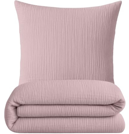 sleepling Musselin Bettwäsche 135x200 cm 2 teilig, Bettbezug 135 x 200 + Kissenbezug 80 x 80 cm aus 100% Baumwolle, Single Bettwäsche-Set rosa