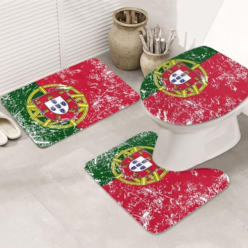 Juego De 3 Alfombrillas De Baño Bandera Vintage De Portugal Juego De Alfombrillas De Baño Antideslizantes Absorbentes Alfombras De Cama, para Bathroom, Dormitorio, Cocina