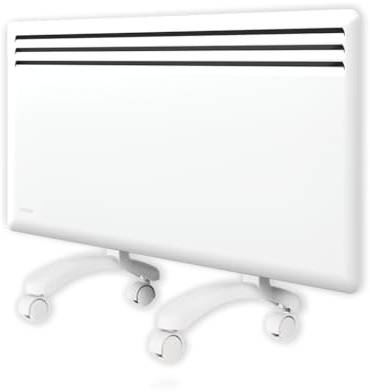 Nobø NFK4N Elektrisk radiator, 1 250 W, vit, med hjul och väggmontering, elektrisk konvektor med smart programmerbar termostat, NCU-2Te, timer, IP24, ekonomisk elvärmare