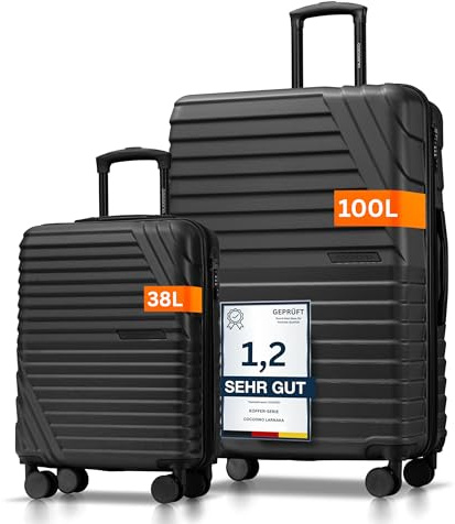 Cocoono Koffer Set 2 Teilig 77cm & Handgepäck Koffer 55x40x20cm in einem Set, Sehr robuste Reisekoffer mit sanften Rollen & TSA Schloss (anthrazit, 2er Set)