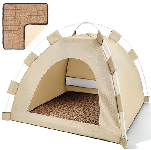 Cat Tent Cave, Cat House Waterproof, Pop up Foldable Pet Tent 48 x 48 x 42 cm(Beige)