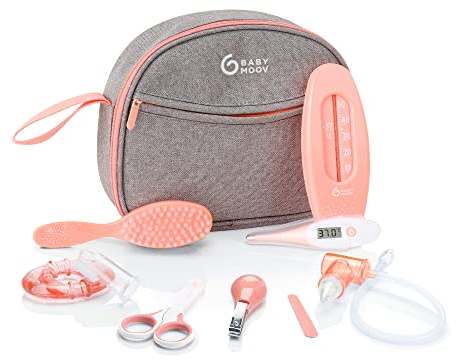 Babymoov Babypflege-Set Apricot - 9-teilig, ideal für die Baby Erstausstattung mit digitalem Fieberthermometer und Nasensauger