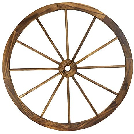 Ebros Gift Oversized 31.5 Diameter Vintage Rustic Round Wood Cartwheel Wagon Wheel Wall Decor 3D Art Decorative Hanging Plaque Western Country Ranch Old World Transportation Mode Home Accent Sculpture
