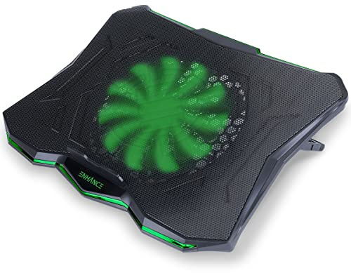 ENHANCE Support Refroidisseur PC Portable, Plaque de Refroidissement de 1 Ventilateurs avec LED Vert et 2 Ports USB - Compatible avec Ordinateur Portable et Notebook de 17 Pouces - Dim: 40 x 30.4 cm