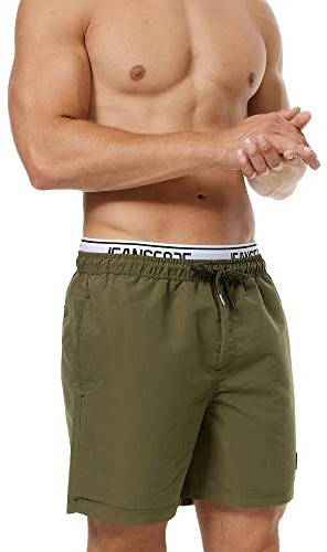 Indicode Herren Solomon Badehose mit 3 Taschen und Tunnelzug | Badeshorts für Männer Army, M