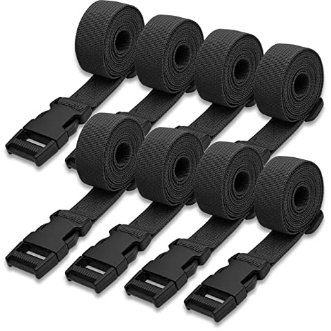 Modixun 8Pack Utility Straps with Quick-Release Buckle, 59 Adjustable Nylon Straps, Nylon Tie Down Straps for Backpack Sleeping Bag Luggage Packing, Black