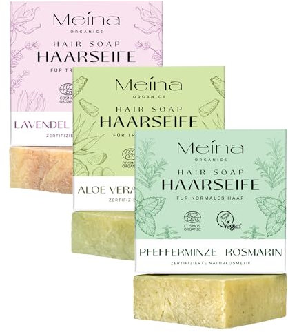 Meina Naturkosmetik - Bio Seifen Set, Haarseifen mit Lavendel, Brennnessel und Aloe Vera, Organic zertifiziert, Vegan, Nachhaltig, Handgemacht, 3 x 80g