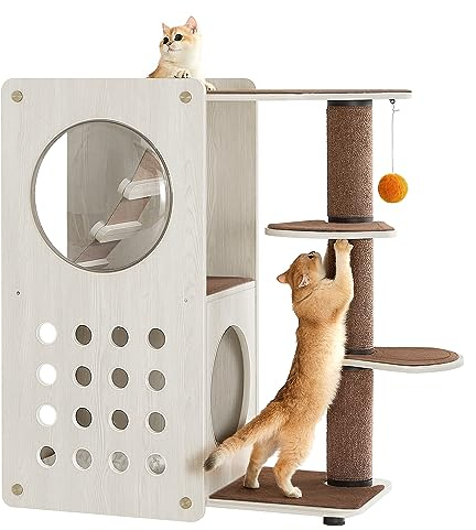Feandrea Clickat Kollektion - Nr. 005 Kratzbaum, schnelle Montage, austauschbare Teile, Katzenbaum modern, Dicker Kratzstamm Ø 10,5 cm, Katzenhöhle, 3 Plattformen, weiche Leiter, Katzenhaus
